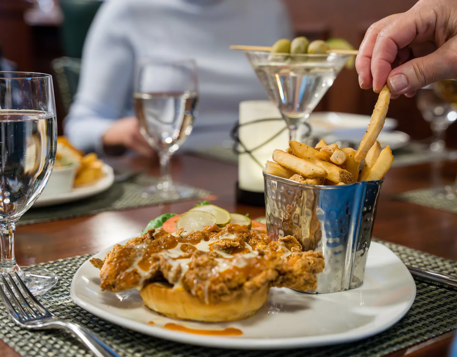 Closeup of an entrée and sides