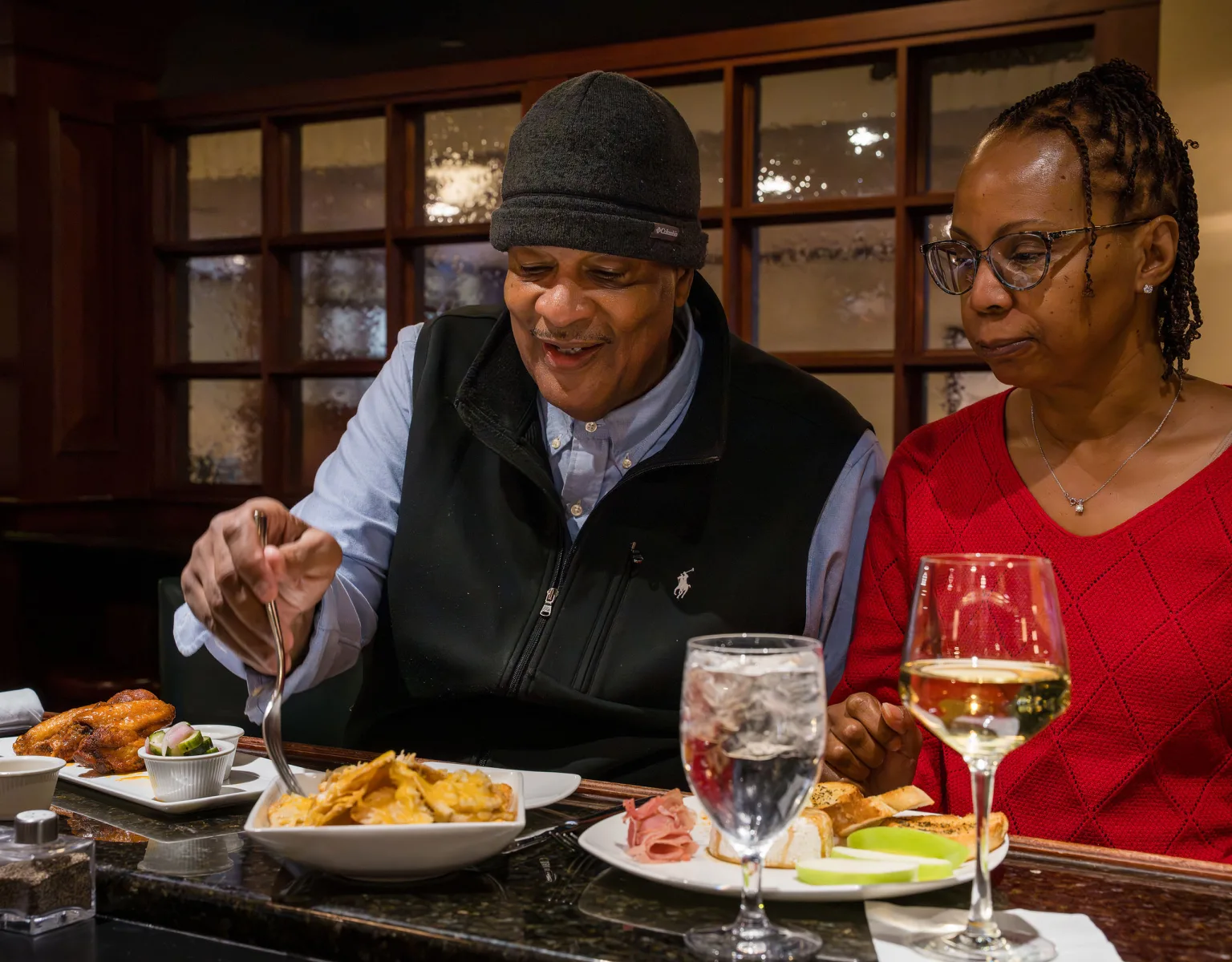 A couple enjoying dinner