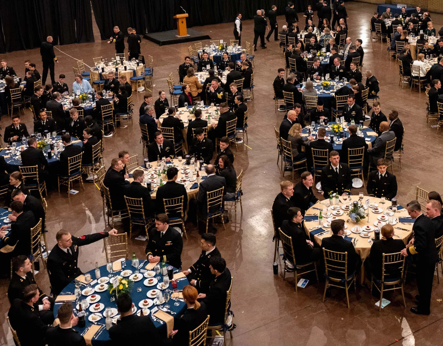 Overhead view of tables with seated guests
