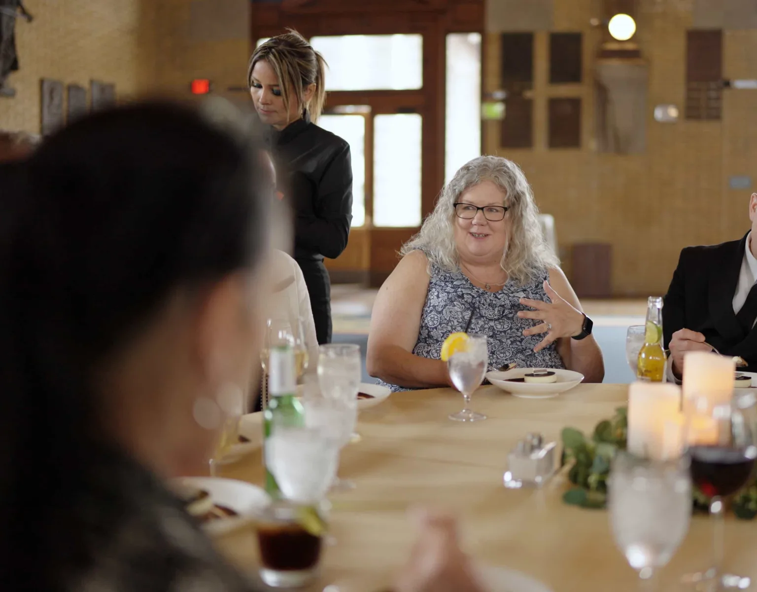 A group of people dining