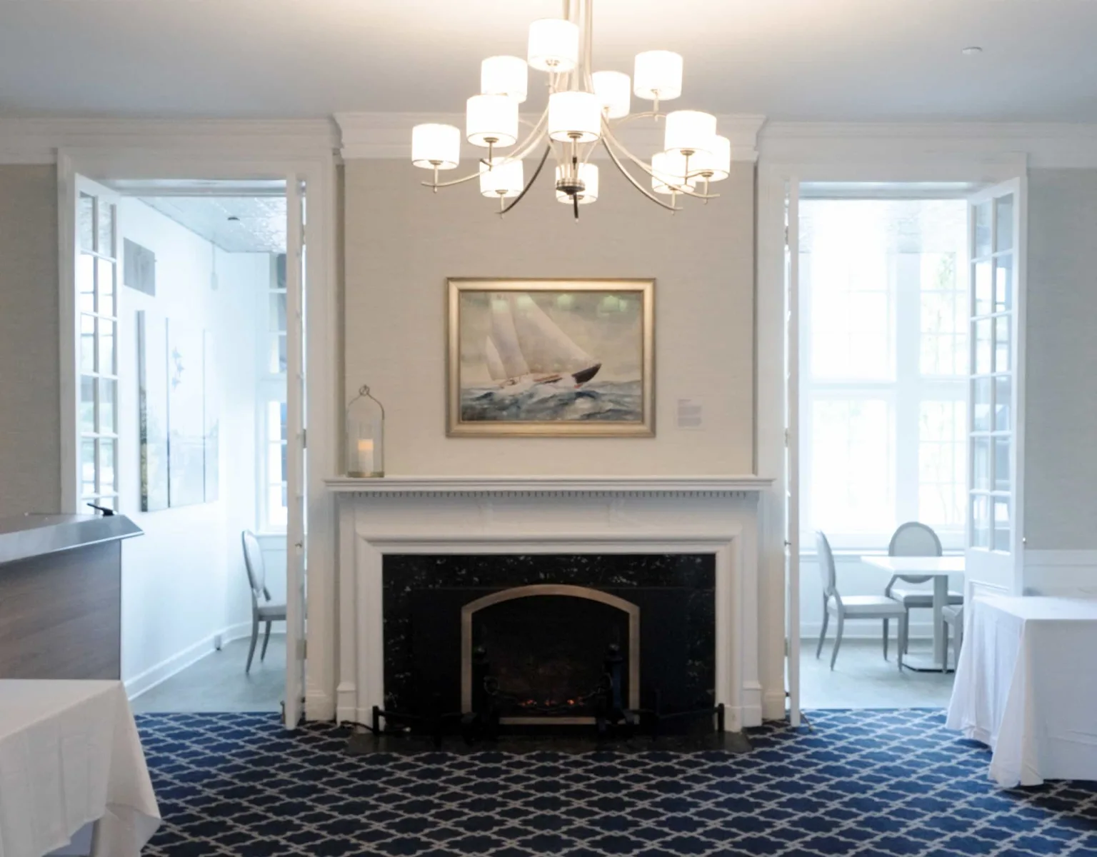 Fireplace inside the Leyte Gulf Room