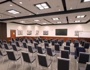 A room with chairs inside the Ron Terwilliger ‘64 Center for Student Athletes