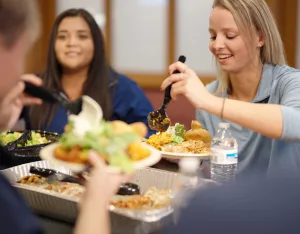 People enjoying a meal at an event