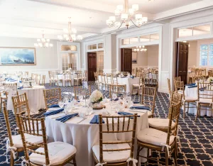 Coral Sea room with tables for a wedding reception