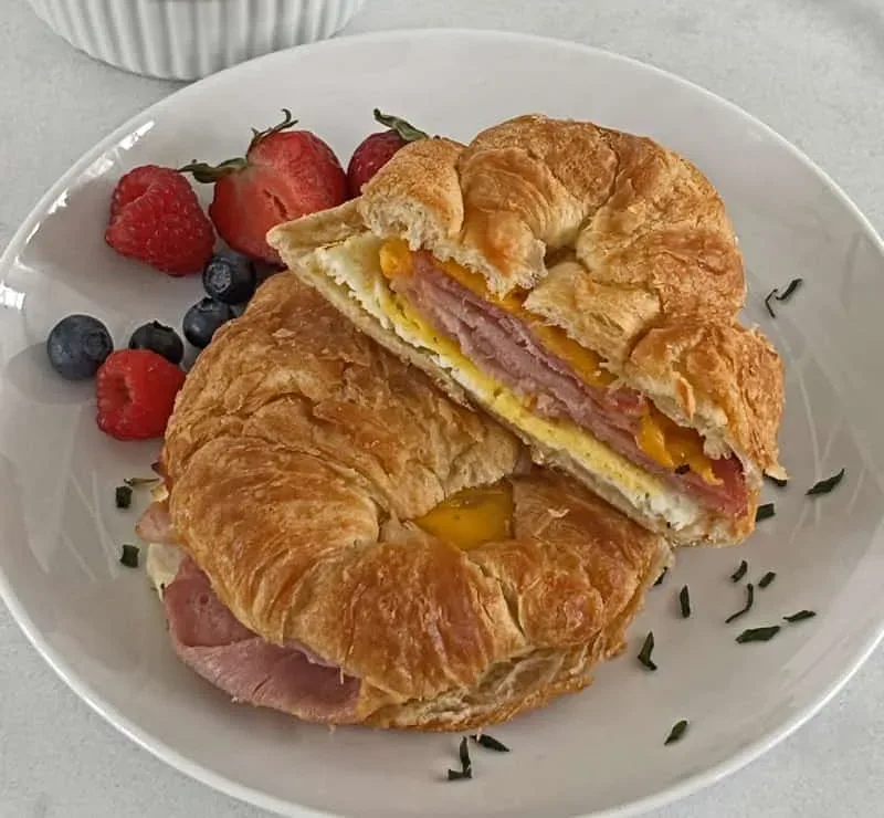Breakfast sandwich with fruit