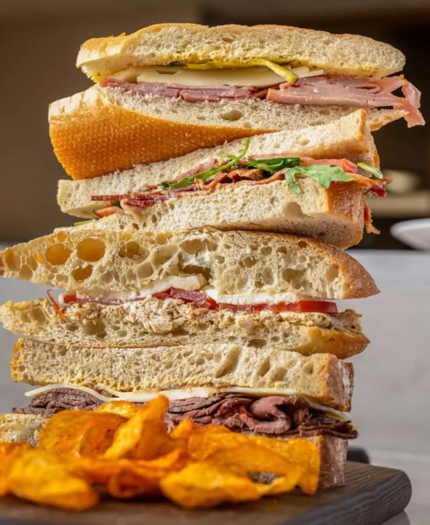 Various sandwiches stacked